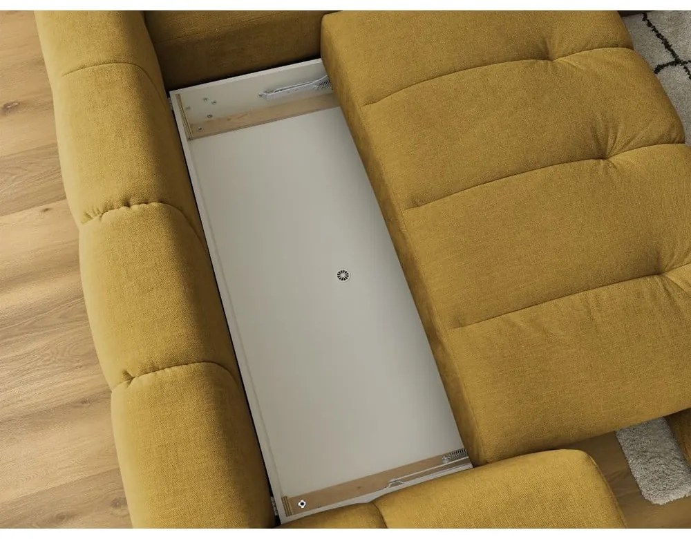 Rozkladacia/s úložným priestorom rohová pohovka v horčicovej farbe (pravý roh/do L) Fuji – Bobochic Paris