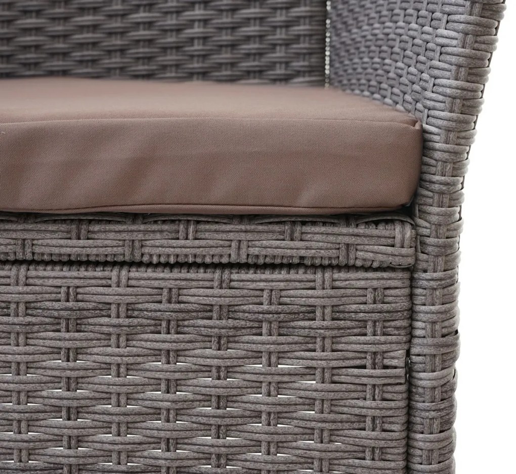 Záhradná lavica so stolíkom E24 ~ umelý ratan, 132cm - Sivá, sedáky krémová