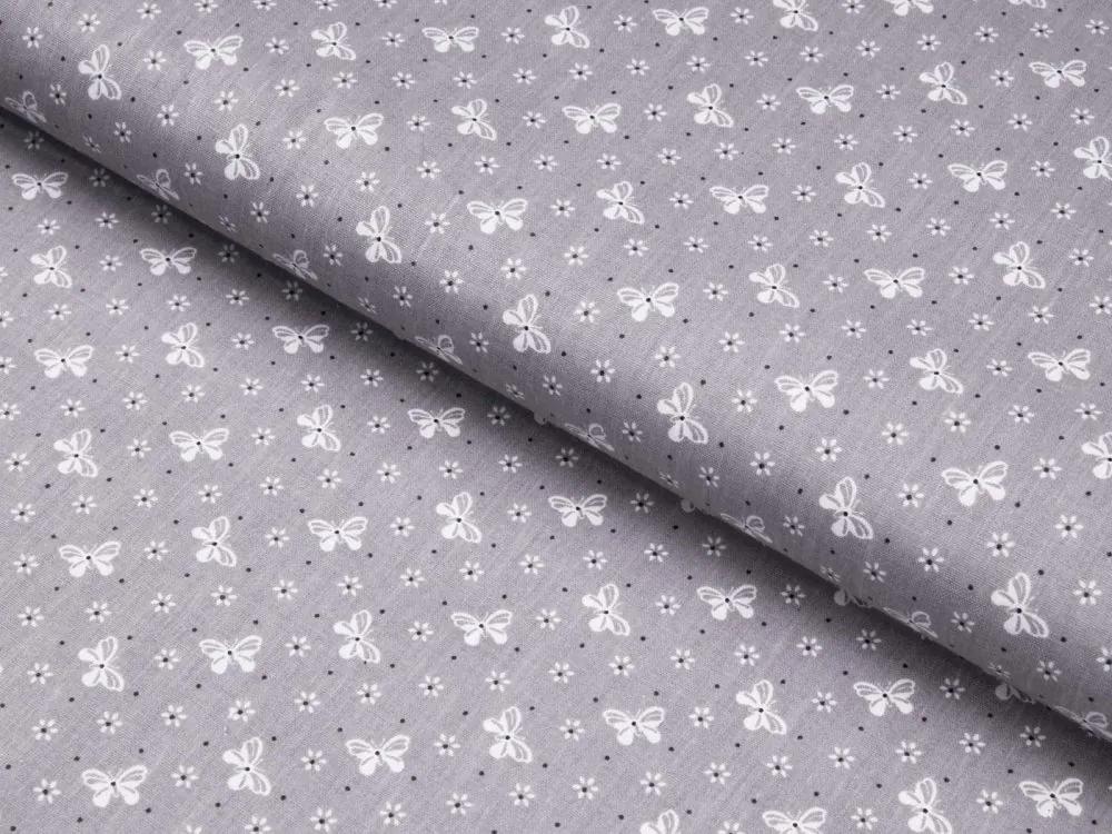 Biante Detské bavlnené posteľné obliečky do postieľky Sandra SA-010 Motýliky na sivom Do postieľky 100x135 a 40x60 cm