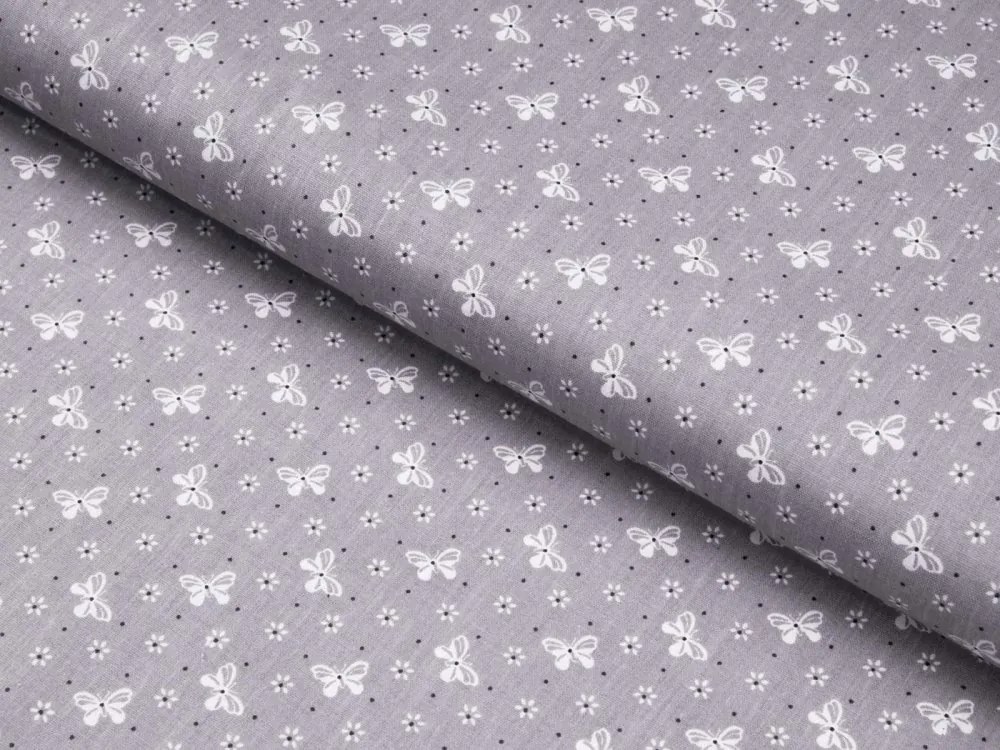 Biante Detské bavlnené posteľné obliečky do postieľky Sandra SA-010 Motýliky na sivom Do postieľky 90x130 a 40x60 cm