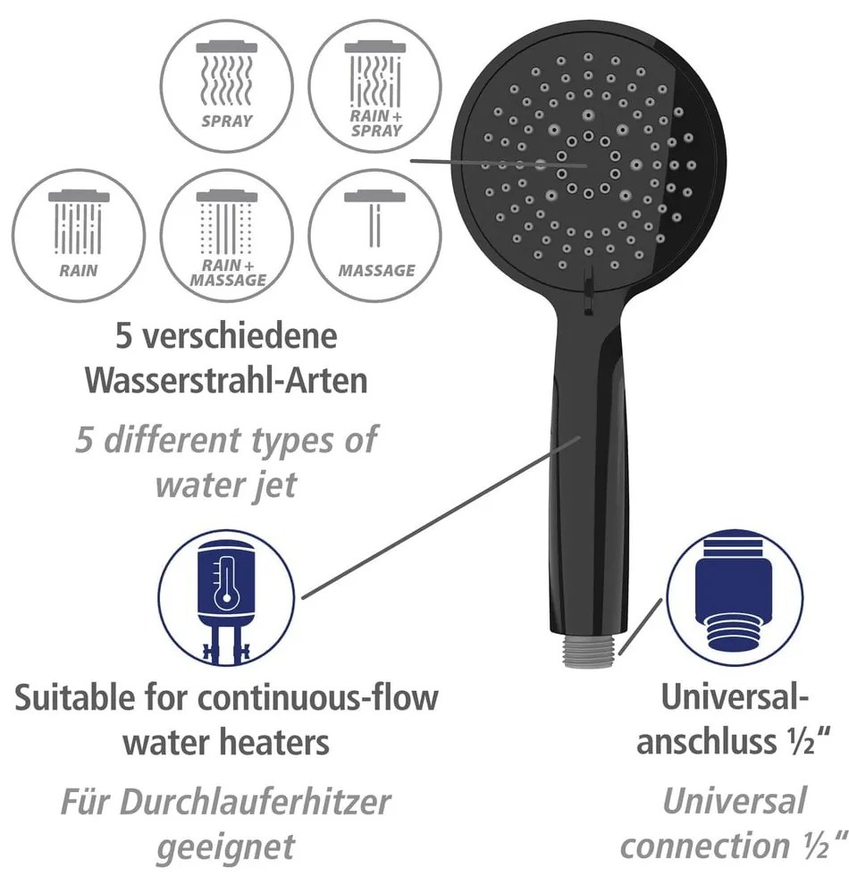 Čierny sprchový set z nerezovej ocele 66 cm Young - Wenko