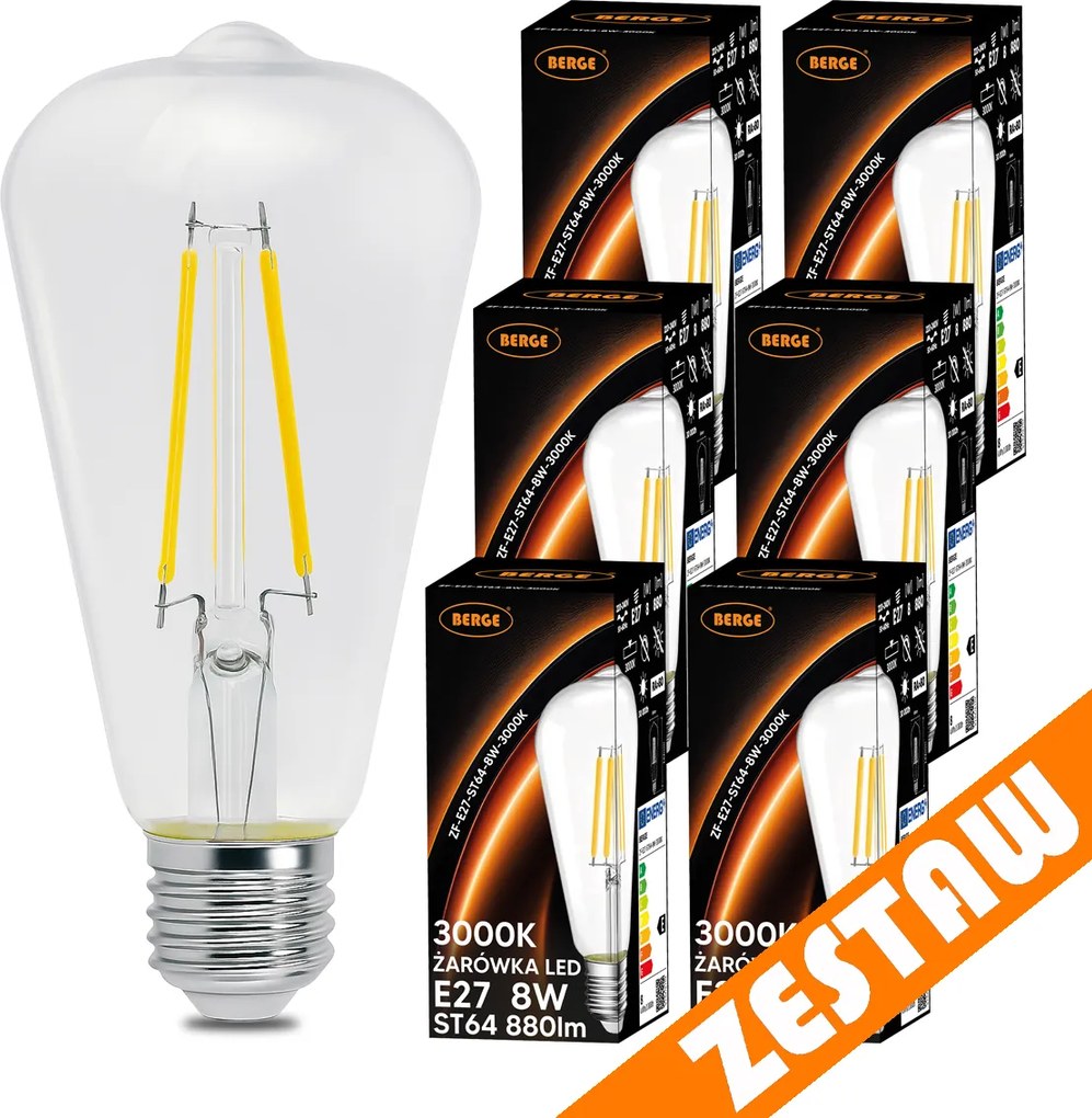 SADA 6x LED žiarovka E27 ST64 6W 660lm Filament 3000K - tepla biela
