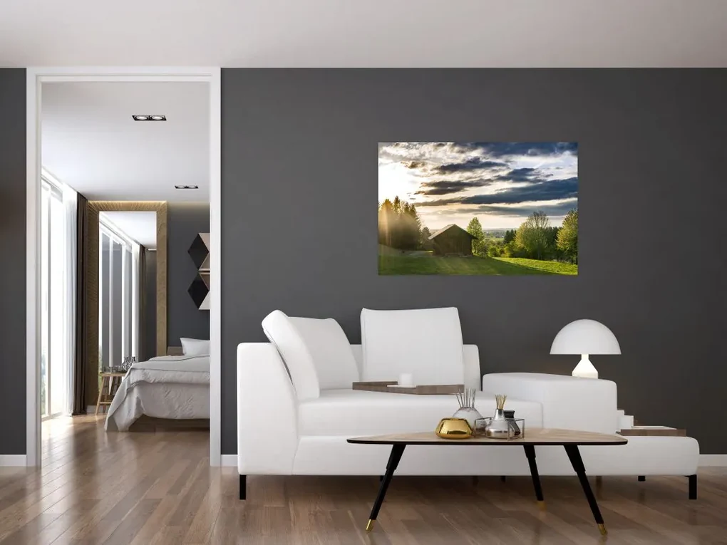 Obraz lesnej chaty (90x60 cm)