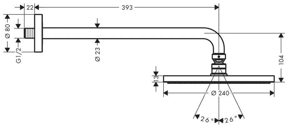 Hansgrohe Raindance S, hlavová sprcha 240 1jet so sprchovým ramenom, chrómová, HAN-27607000