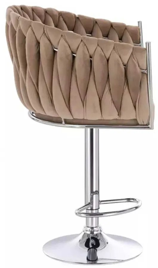 LuxuryForm DESIGN Barová stolička NORDEN VELUR na striebornom tanieri - latte