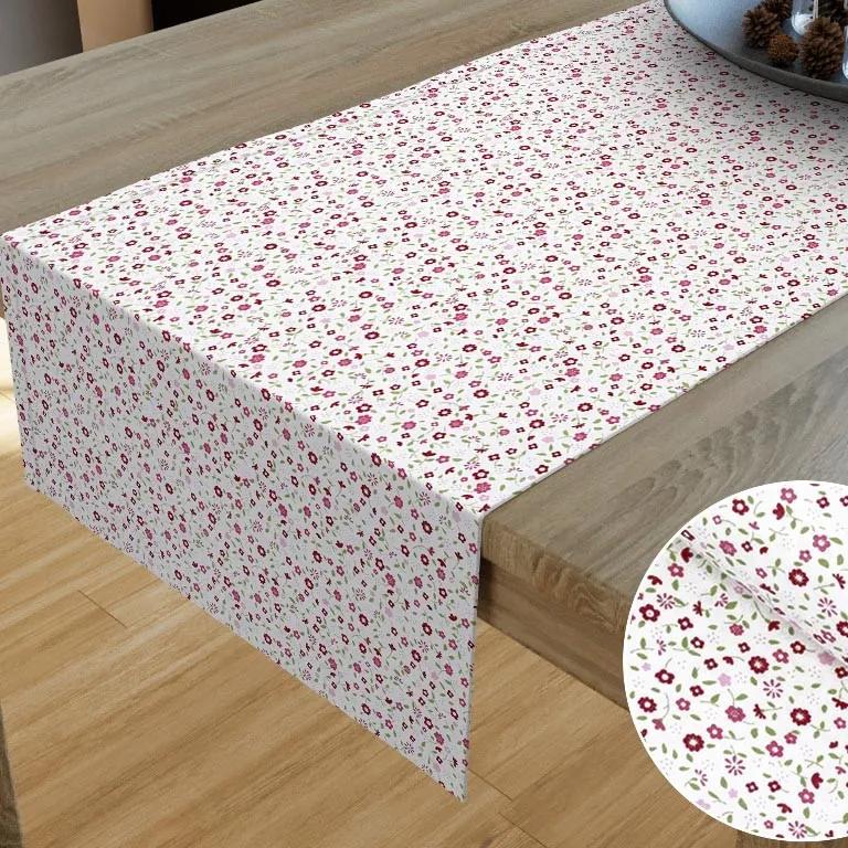 Goldea behúň na stôl 100% bavlnené plátno - ružové maľované kvetinky 20x120 cm
