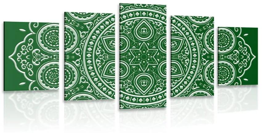 5-dielny obraz jemná etnická Mandala v zelenom prevedení Varianta: 100x50