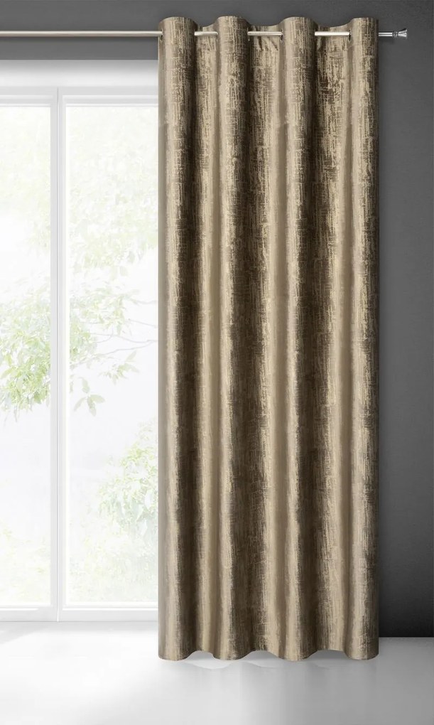 Dekorstudio Zamatový záves s elegantnou potlačou ZKPK-03 v čokoládovej farbe