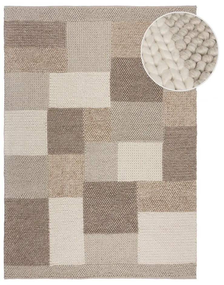 Béžový ručne tkaný koberec s prímesou vlny 160x230 cm Minerals Patchwork – Flair Rugs
