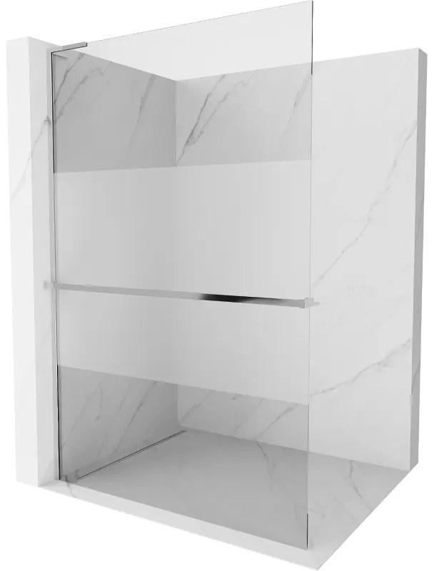 Mexen Kioto+ L, sprchová zástena Walk-In s poličkou a vešiakom 120 x 200 cm, 8mm číre sklo-námraza, chrómový profil, 800-120-123-01-35
