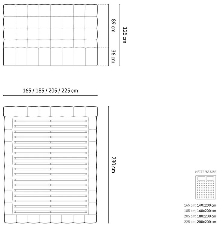 Micadoni Mamaia čalúnená posteľ - Tmavosivá, 140 cm