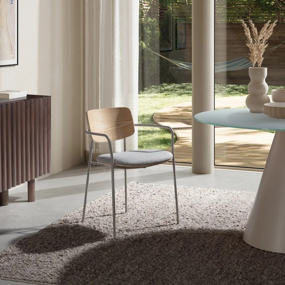 Svetlosivé/v prírodnej farbe čalúnené jedálenské kreslá v súprave s podrúčkami Nour – MOME