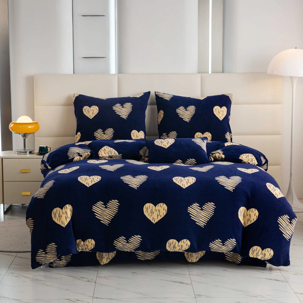 Obliečky mikroplyš GOLDEN HEARTS tmavo modré Rozmer obliečok: 2 ks 70 x 90 cm | 200 x 220 cm