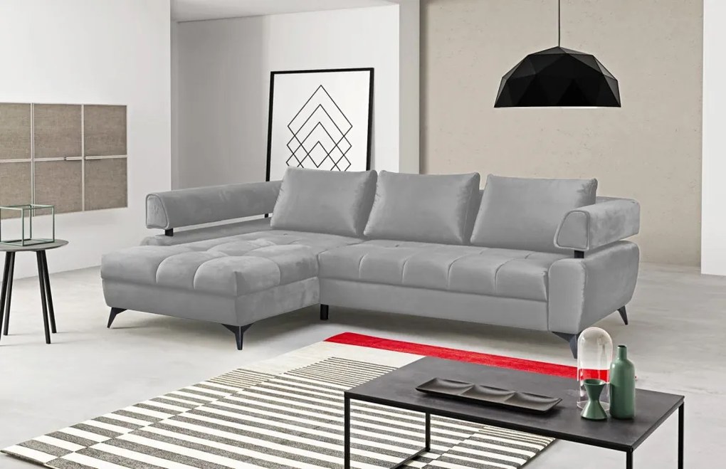 Rohová sedacia súprava Paris, svetlo šedá látka, ľavý roh