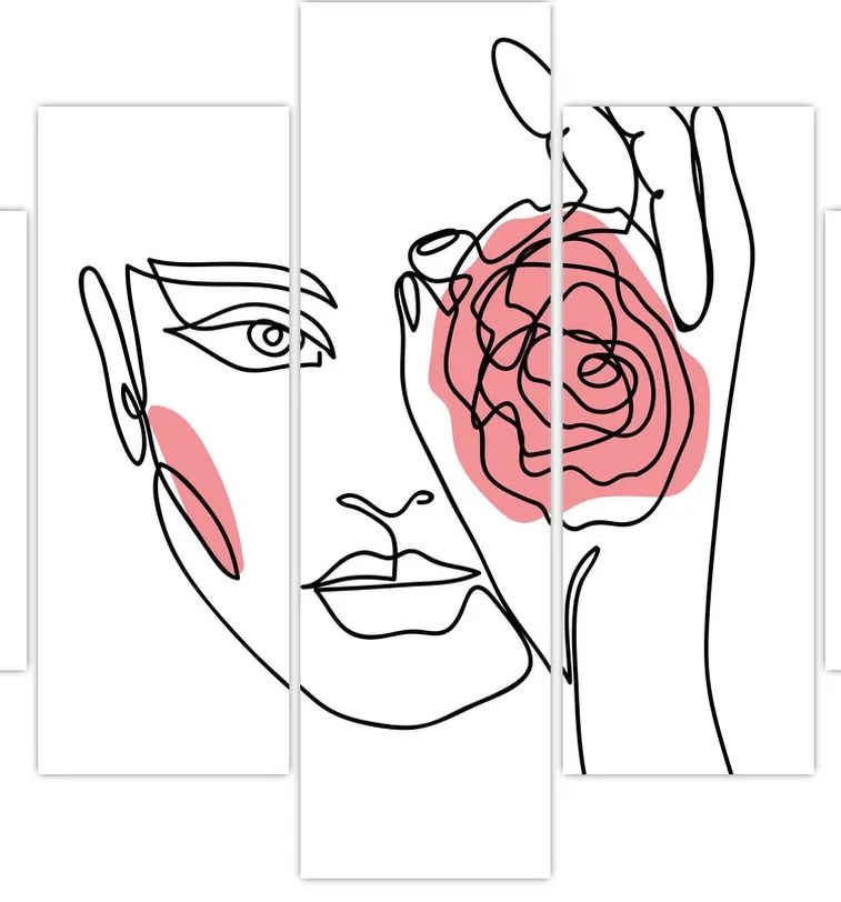 Obraz - Line art tvár s ružou (150x105 cm)