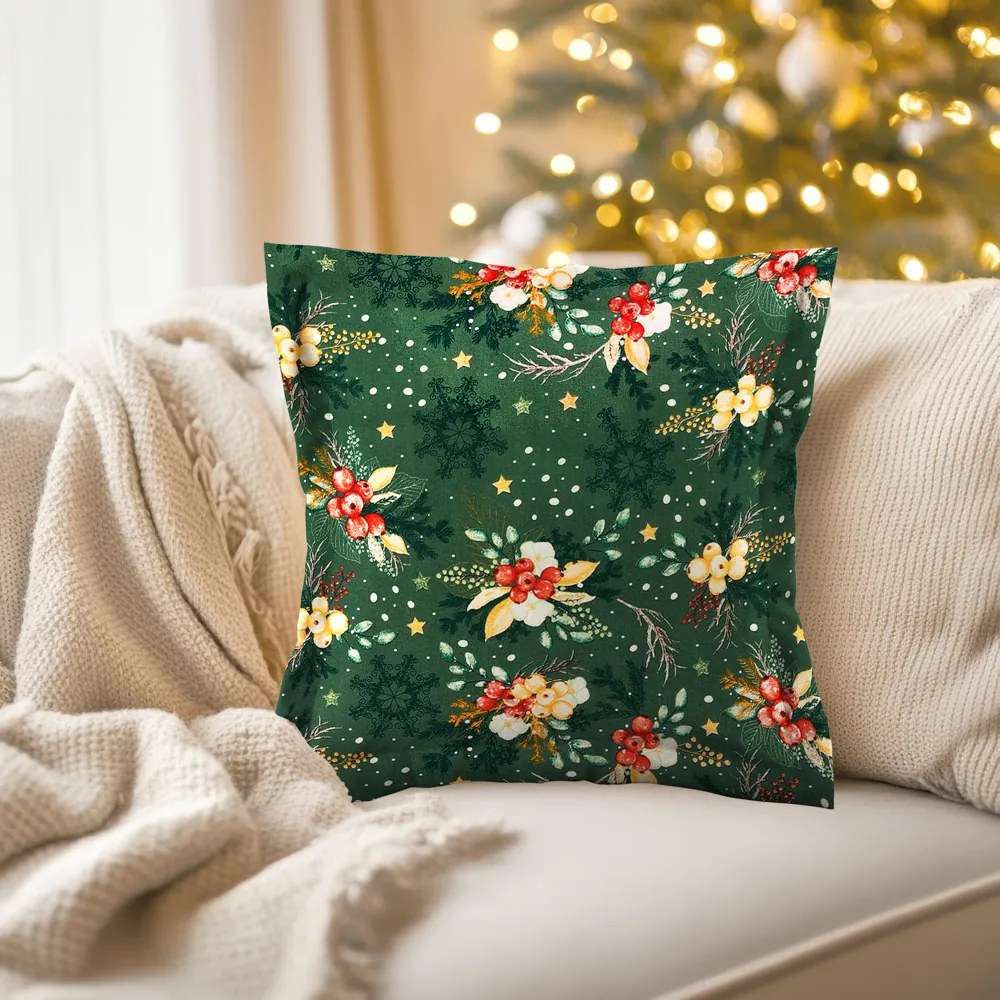 Biante Bavlnená obliečka na vankúš s lemom Sandra SA-713 Vianočné cezmíny na zelenom 40 x 40 cm