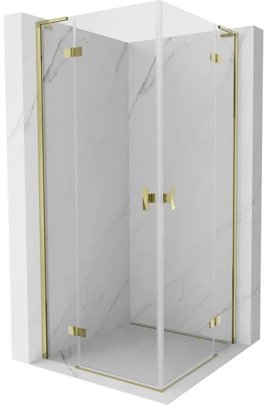 Mexen Mist-H L Duo, 2-krídlový sprchový kút 75 x 75 cm, číre sklo, zlatý lesklý profil, 8A5L-075L-075P-50-00