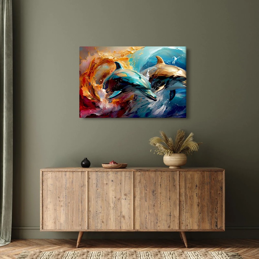 Obraz - Maľba delfínov (90x60 cm)
