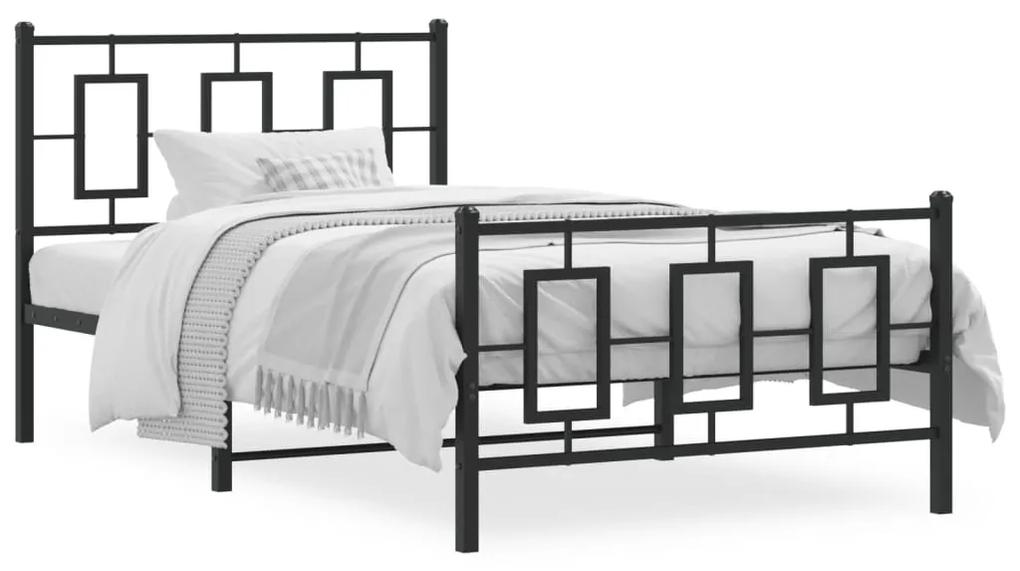 Kovový rám postele s čelom a podnožkou čierny 100x200 cm 374254