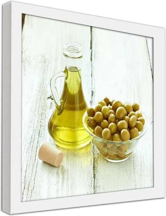 CARO Obraz v ráme - Olives In A Bowl And Oil Biela 20x20 cm