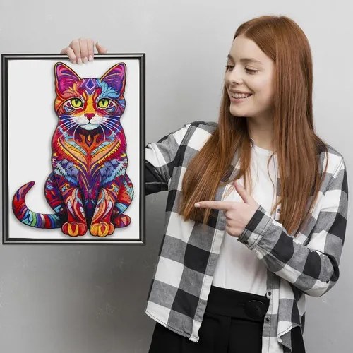 Kruzzel 22878 Dřevěné puzzle kočka 130 dílů, 38 x 24 cm