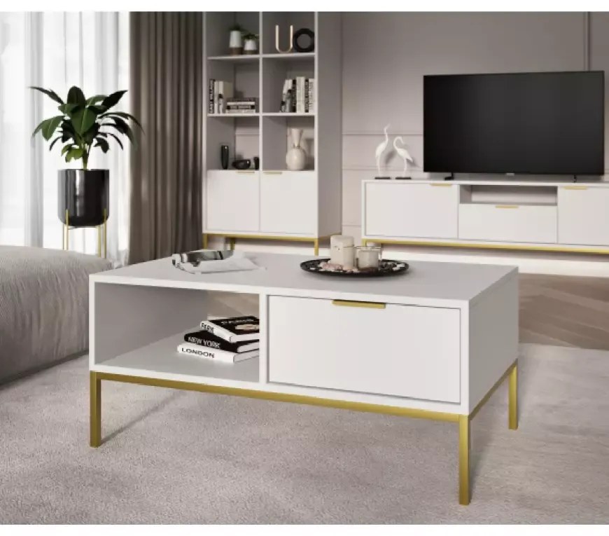 Konferenční stolek Austin 80 cm bílá/zlatá