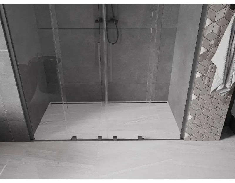 Mexen Velar Duo, posuvné sprchové dvere do otvoru 170 cm, 8mm číre sklo, brúsený grafit, 871-170-000-02-95