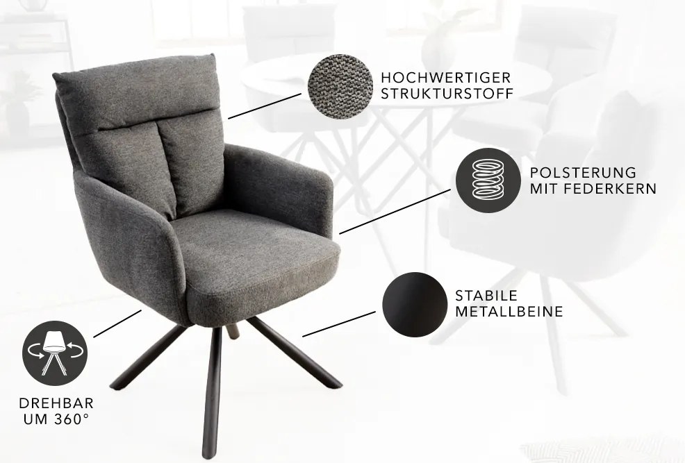 Retro stolička Big George tmavo šedá otočná 360