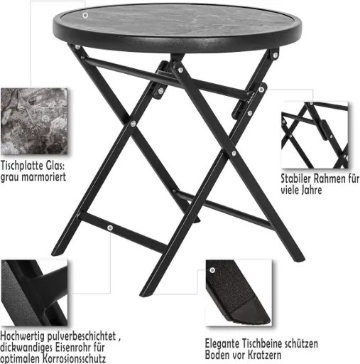 Odkladací stolík so sklenenou doskou, sivý mramor, Ø 45 cm