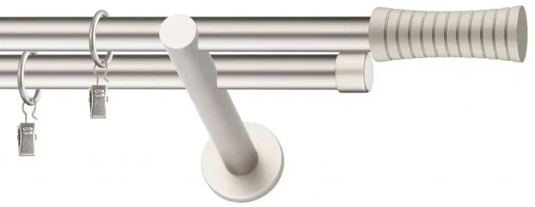 Dekorstudio Chrómová matná dvojradová garniža FEBRIS 19mm Dĺžka: 140cm, Typ uchytenia: Držiak dvojitý modern, Typ príslušenstva: Krúžky tiché so štipcami