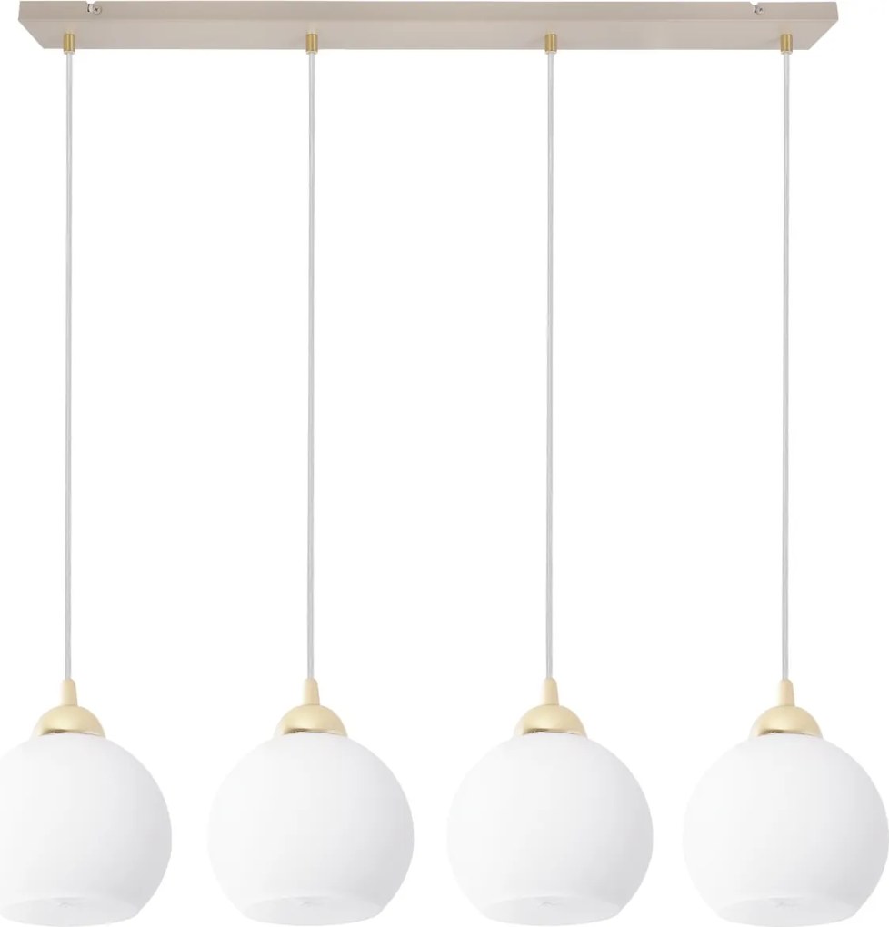 Závesné svietidlo Eliza, 4x biele sklenené tienidlo, g/be
