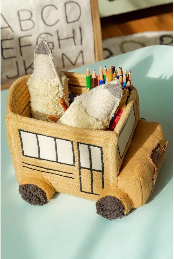 Okrovožltý látkový detský kôš na hračky 22x19x15 cm School Bus – Lorena Canals