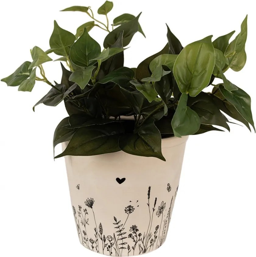 Béžový keramický obal na kvetináč s lúčnymi kvetmi Flora And Fauna XL - Ø 21*20cm