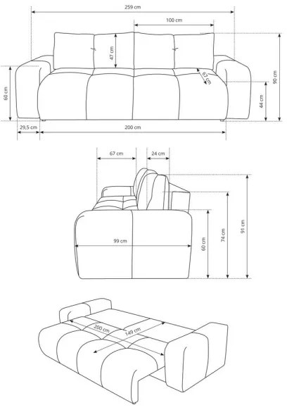 Rozkladacia čalúnená trojmiestna pohovka s úložným priestorom ALMADA béžová