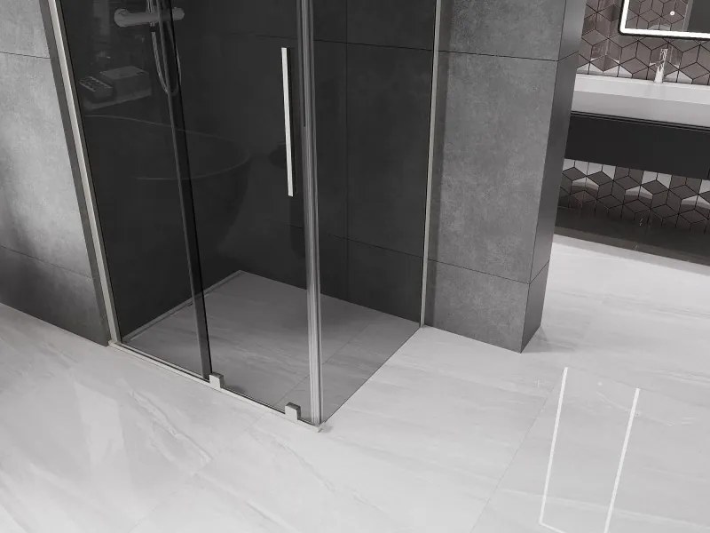 Mexen Velar, sprchový kút s posuvnými dverami 90 x 100 cm, 8mm šedé sklo, brúsená oceľ, 871-090-100-41-97