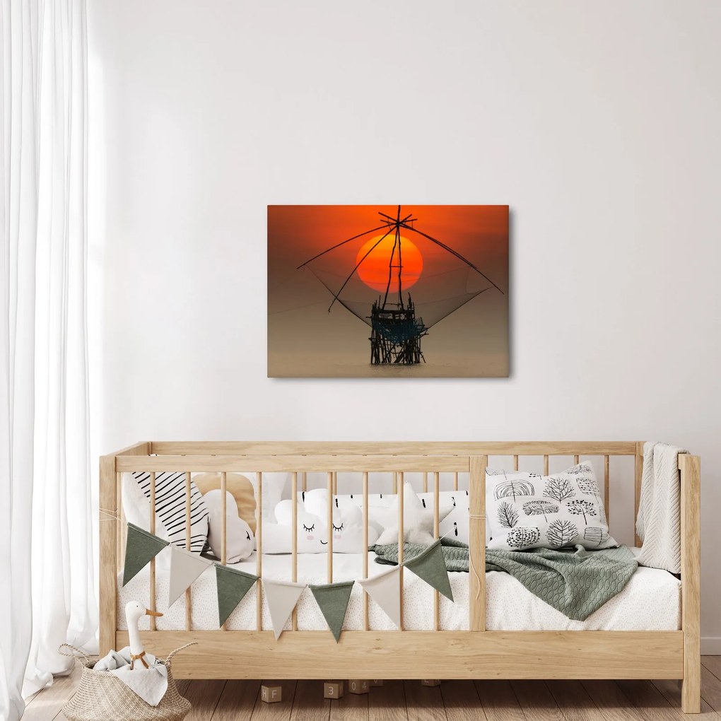 Obraz - Východ slnka, jazero Pakpra (70x50 cm)
