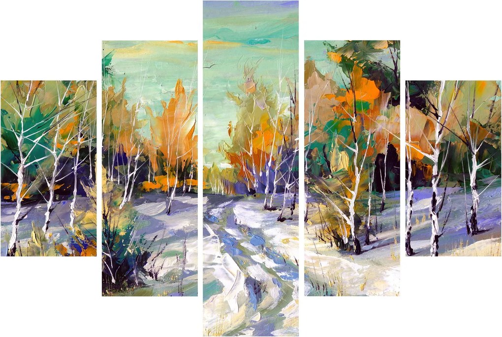 Obraz - Zasnežená cesta lesom, olejomaľba (150x105 cm)