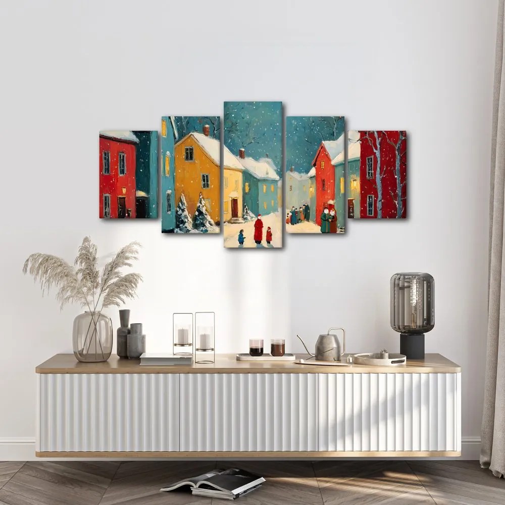 5-dielny obraz zimná dedinka pod snehom