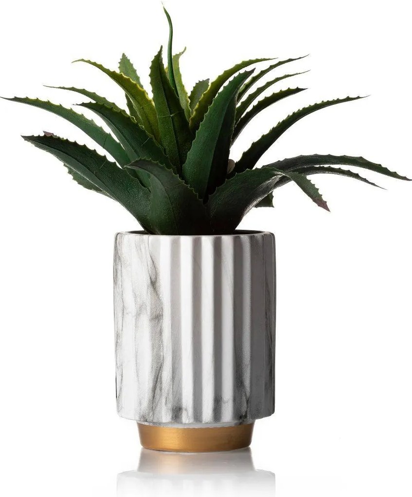 KERAMICKÝ KVETINÁČ BLUM MARBELING GOLD 16X12 CM BIELA/ZLATÁ