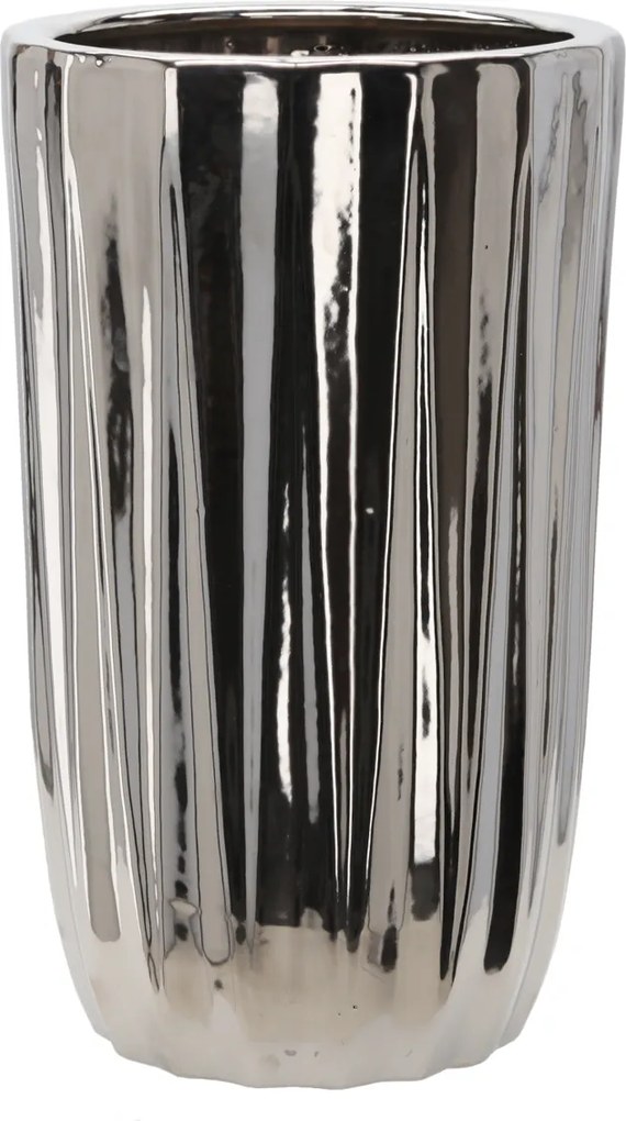 Garden Line KERAMICKÝ OBAL NA KVETINOVÝ KÔŠ 24,5 x 24,5 x 41,5 CM, STRIEBORNÝ S PRUHMI *3468