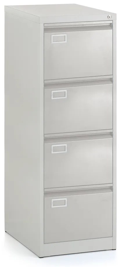 Kovová kartotéka A4 - 4 zásuvky, 45,5 x 62 x 132 cm, cylindrický zámok, svetlo sivá