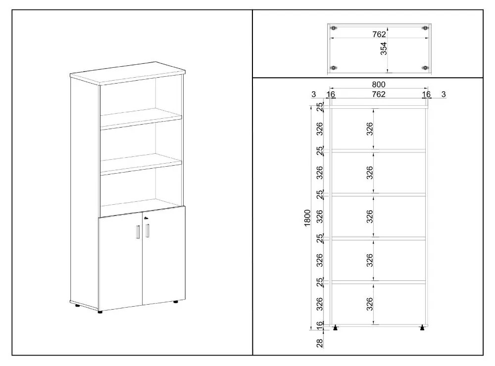 Vysoká skriňa SimpleOffice 80 x 40 x 180 cm, čerešňa
