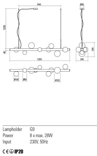 Redo 01-2377 - Luster na lanku GOJI 8xG9/28W/230V čierna