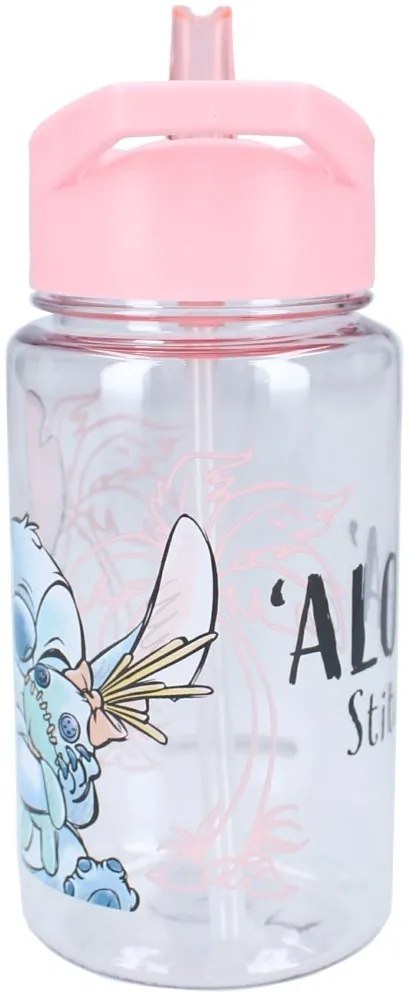 Dievčenská plastová fľaša na pitie Lilo &amp; Stitch so slamkou - 450 ml