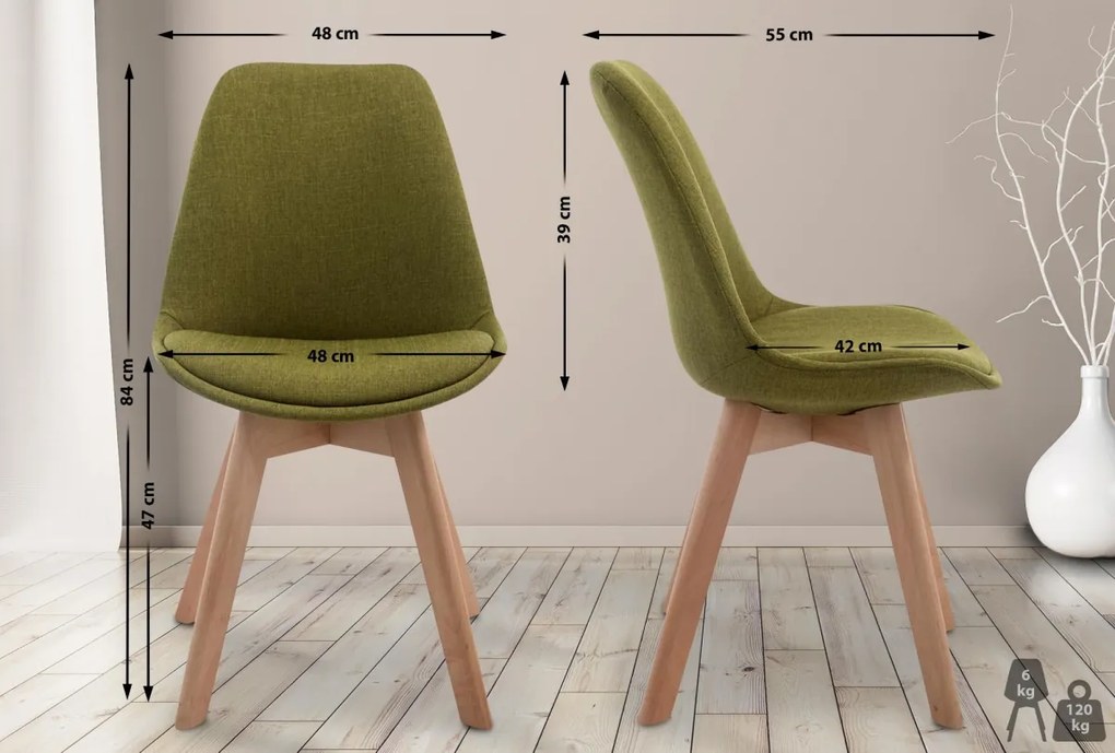 Stolička Borne V2 - látka, drevené nohy natura - Zelená