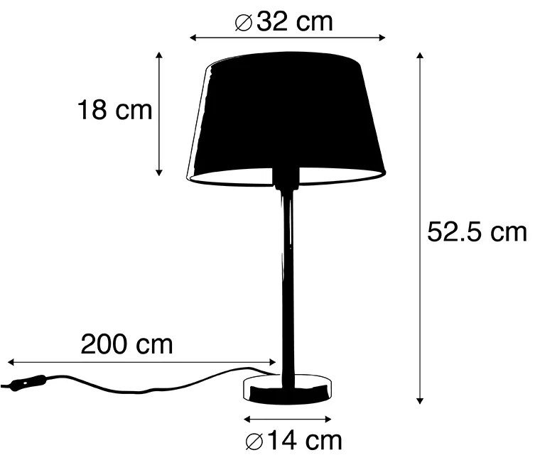 Klasická stolná lampa mosadz s čiernym tienidlom 32 cm - Simplo