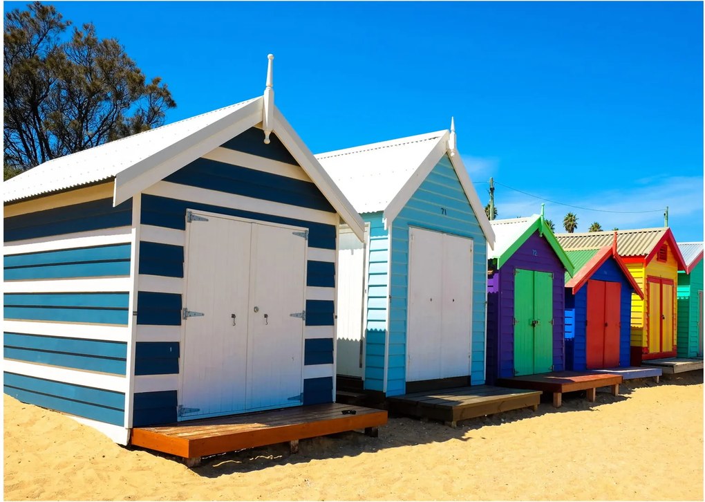 Sklenený obraz - Pláž Brighton, Melbourne, Austrália (70x50 cm)