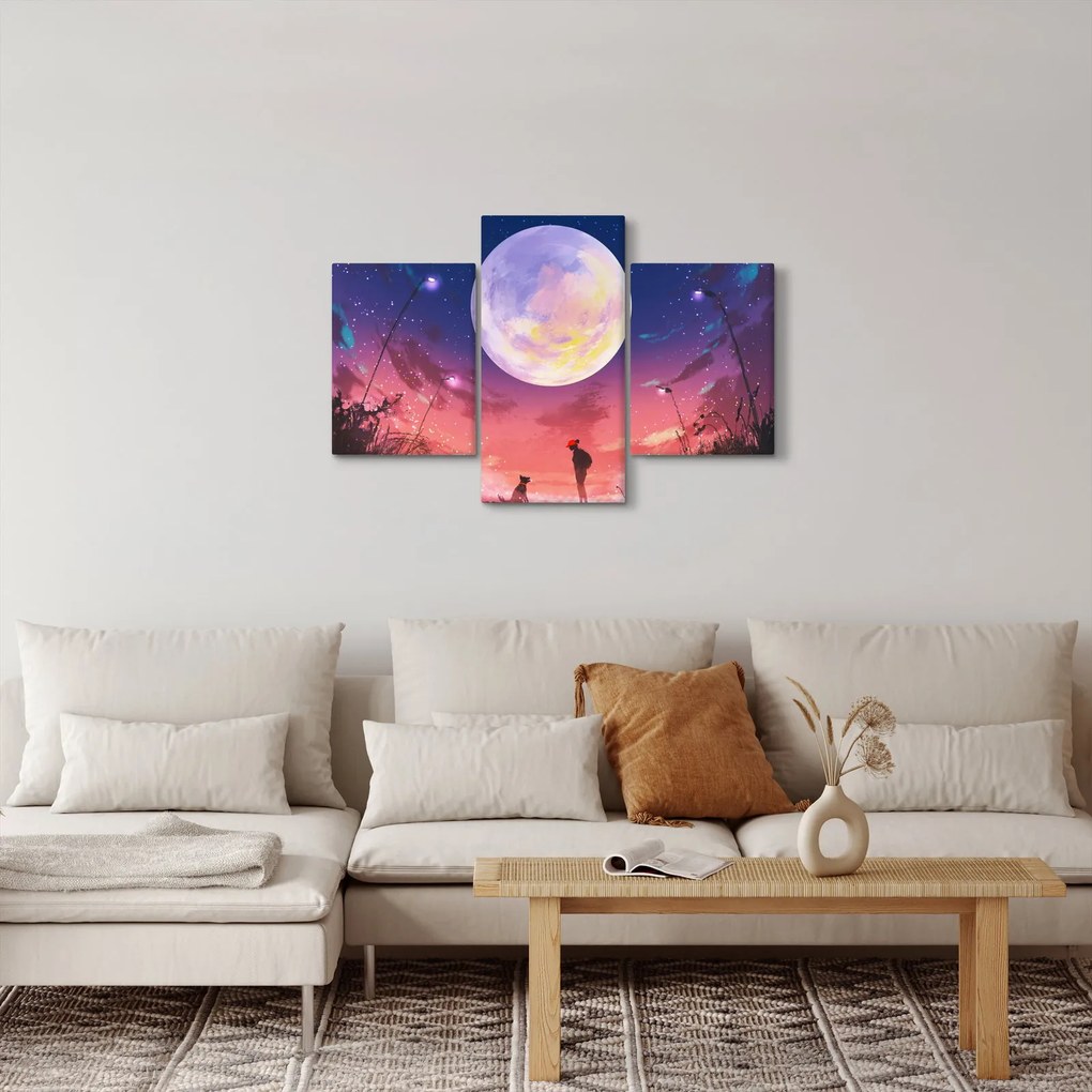 Obraz - Žena a pes pri splne (90x60 cm)