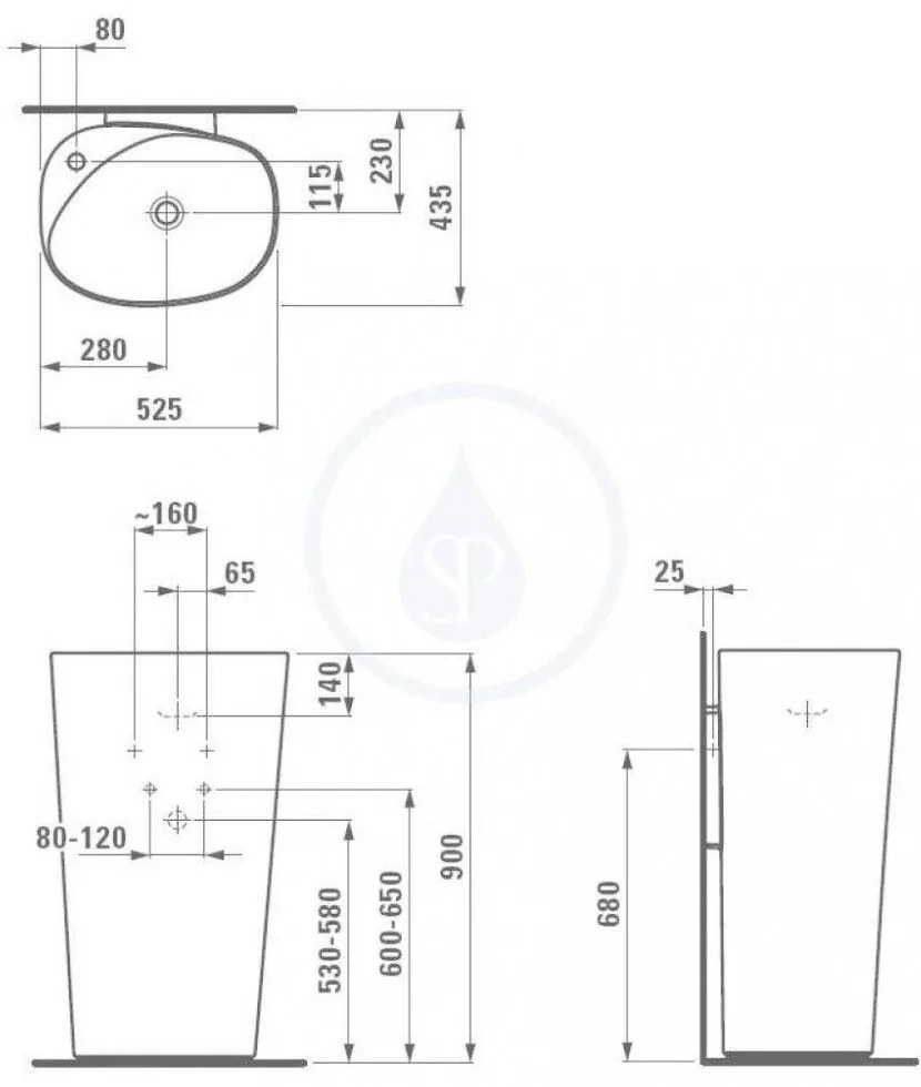 LAUFEN Palomba Collection Stojacie umývadlo, 520 mm x 435 mm, biela – 1 otvor na batériu, stredový H8118040001041