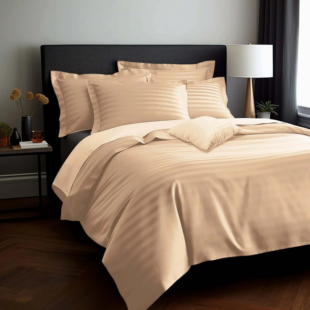 BAMBUSOVÉ OBLIEČKY STRIPE BEIGE 200X220 CM, 2KS 70X80 CM, 4 KS 40X40 CM BÉŽOVÉ
